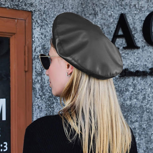 Fashion bright color vintage women leather beret