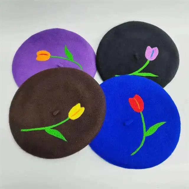 Gracious Tulip Floral Wool Beret