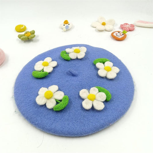 Handmade flower wool beret