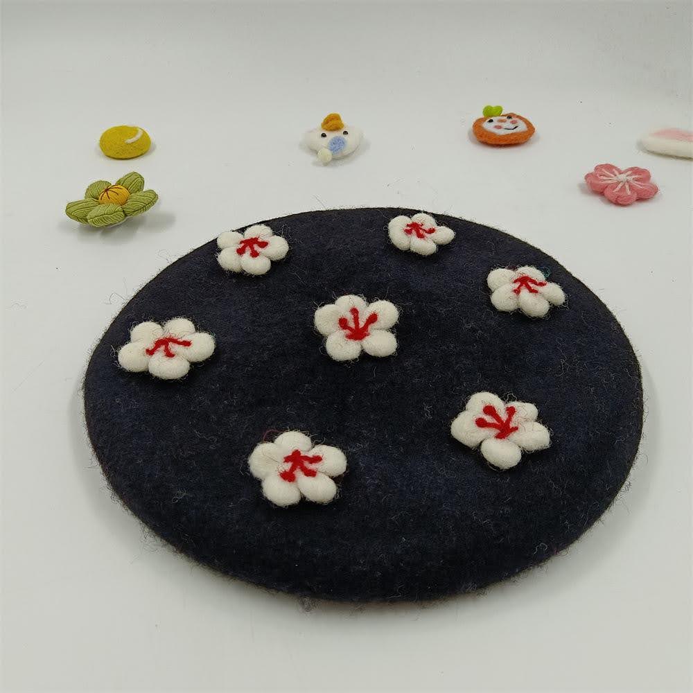 Handmade flower wool beret