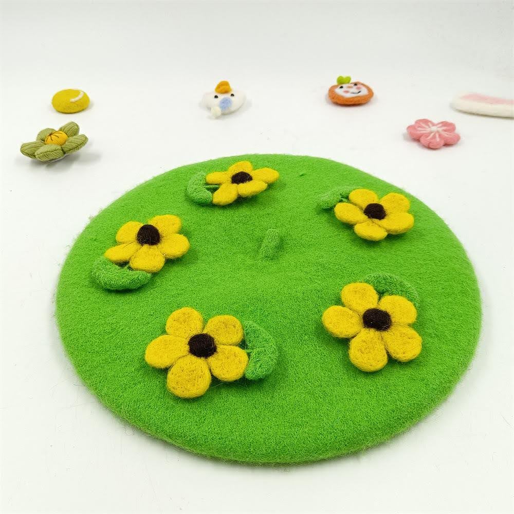 Handmade flower wool beret