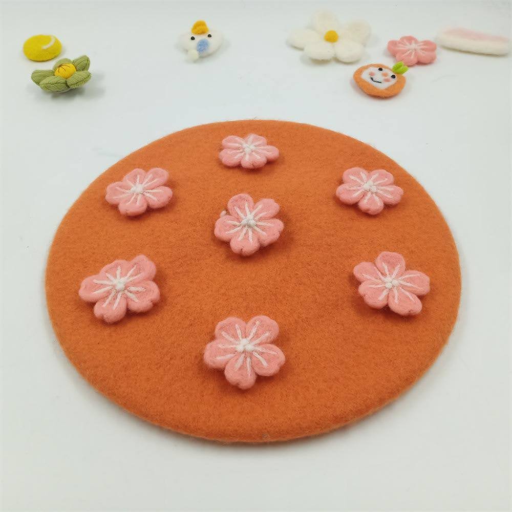 Handmade flower wool beret