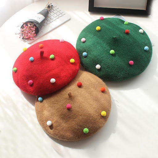 Sugar bean little ball woolen women beret hat