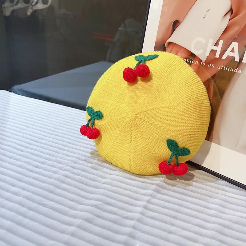 Trendy Cute cherry knitted beret