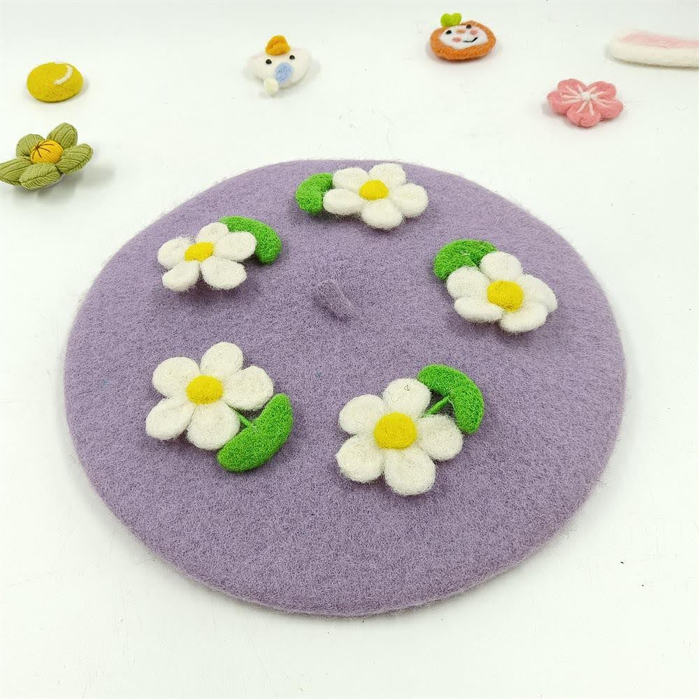 Handmade flower wool beret